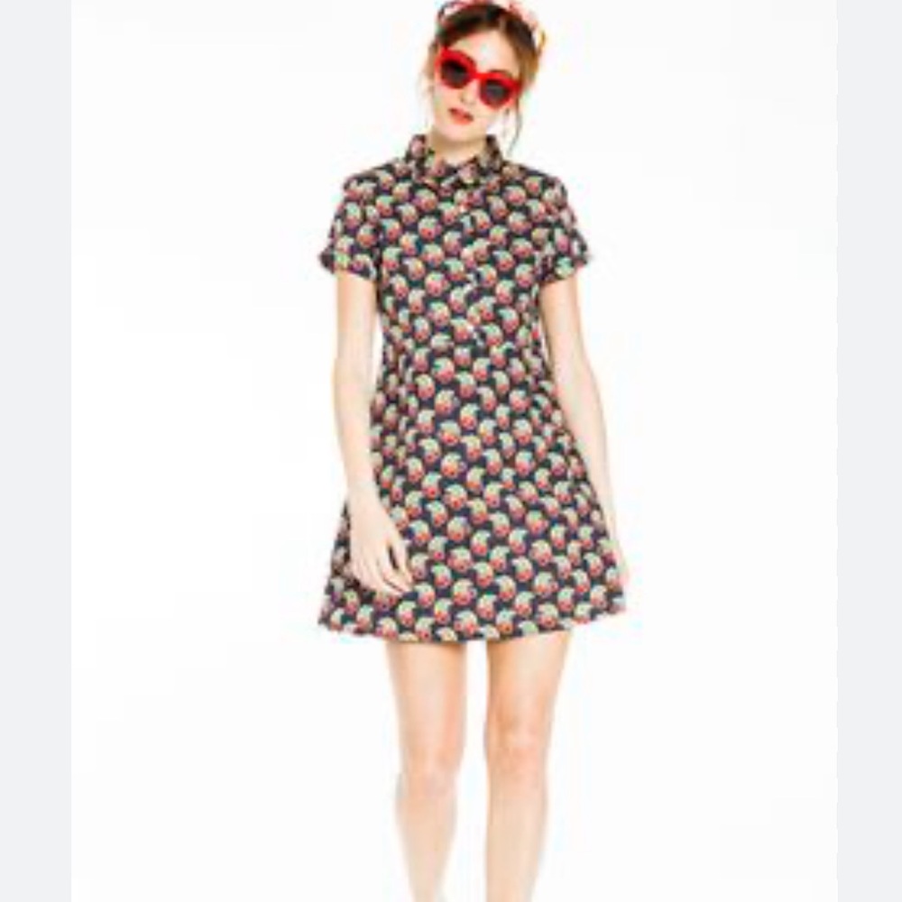 Kling Navy Blue Red Cherry Print Cotton Retro Pinup Button Front Dress NWT‎ 2/S